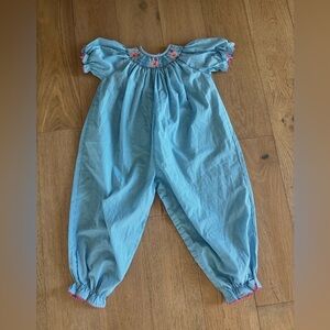 Southern Sunshine Kids Smocked 3 little pigs one piece blue gingham size 4T